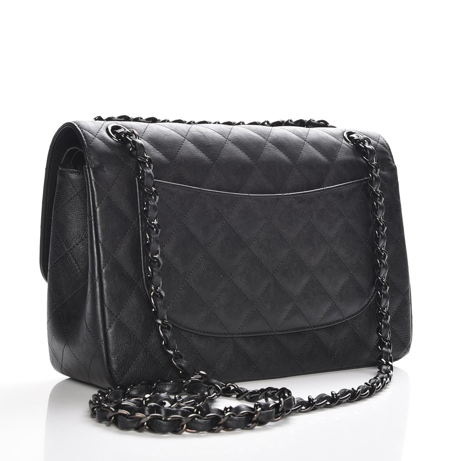 Chanel Crumpled Calfskin Quilted Jumbo Double Flap So Black 3 of 8