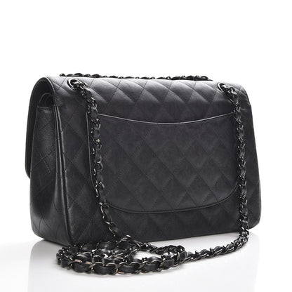 Chanel Crumpled Calfskin Quilted Jumbo Double Flap So Black 3 of 8