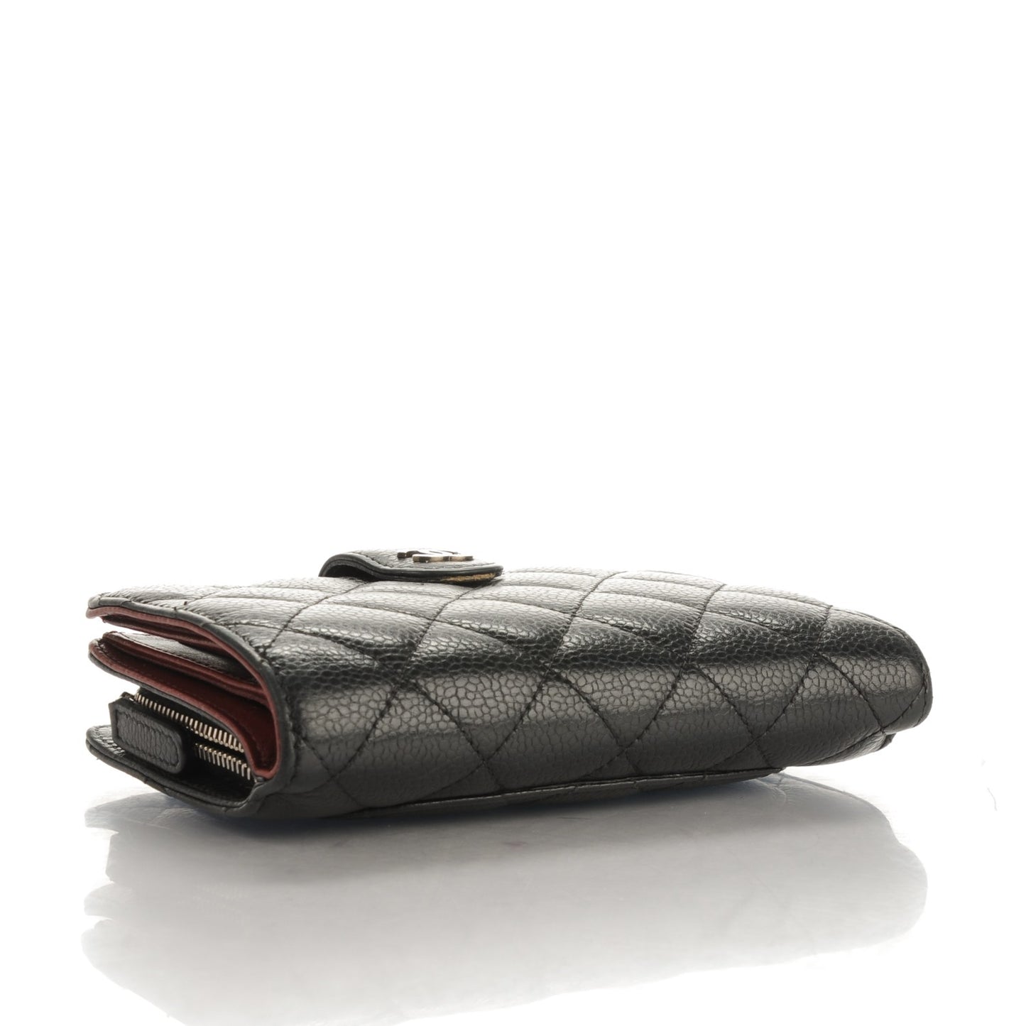 Caviar Quilted Zipped Pocket Wallet Black