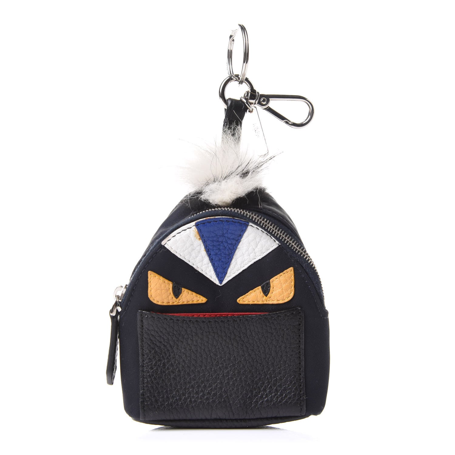 Fendi Nylon Cuoio Romano Nutria Fox Fur Monster Eyes Mini Backpack Charm Blue Black Multicolor 1 of 11
