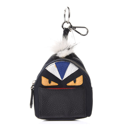 Fendi Nylon Cuoio Romano Nutria Fox Fur Monster Eyes Mini Backpack Charm Blue Black Multicolor 1 of 11