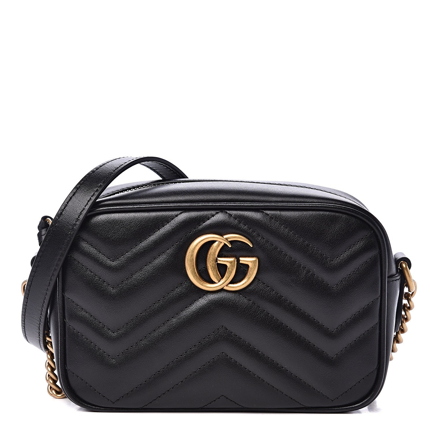 Gucci Calfskin Matelasse Mini GG Marmont Chain Shoulder Bag Black 1 of 10