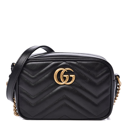 Gucci Calfskin Matelasse Mini GG Marmont Chain Shoulder Bag Black 1 of 10