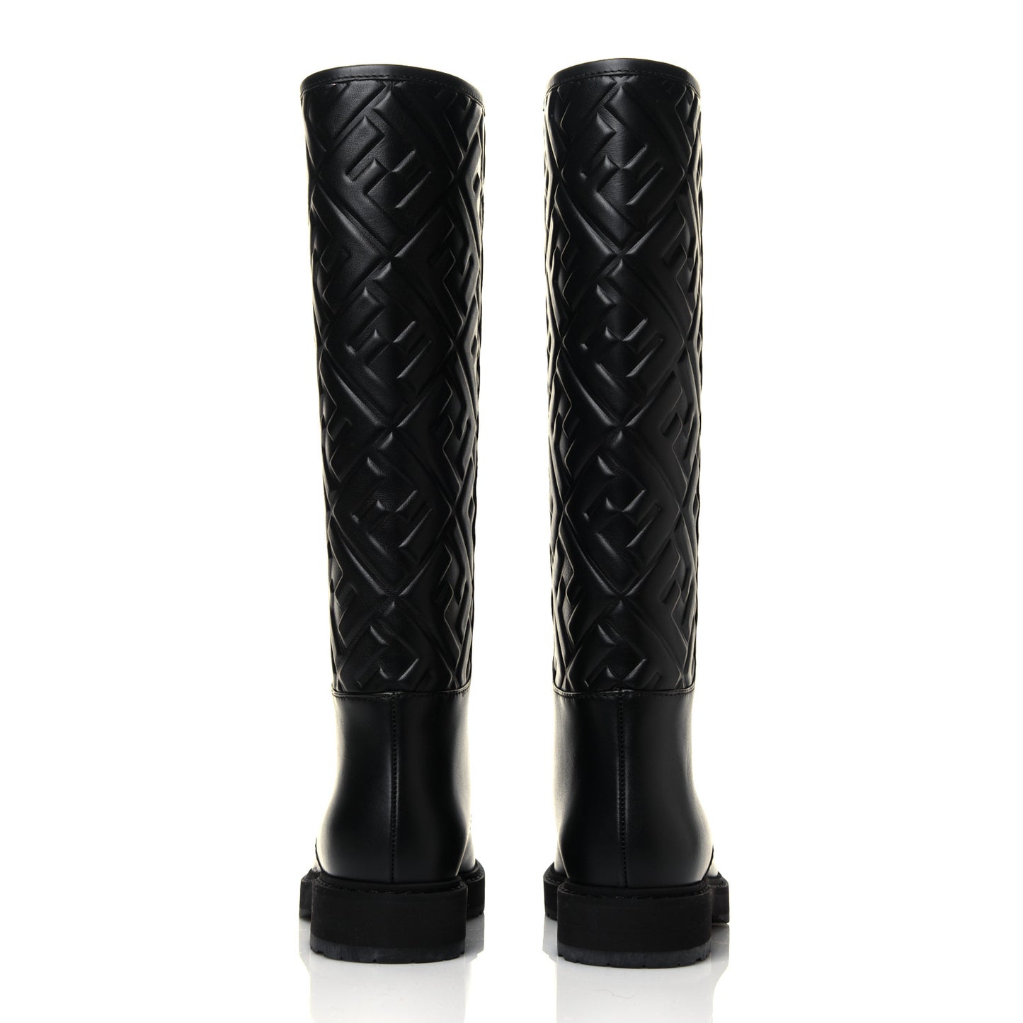 Vitello Nappa FF Embossed Tall Boots 35.5 Black