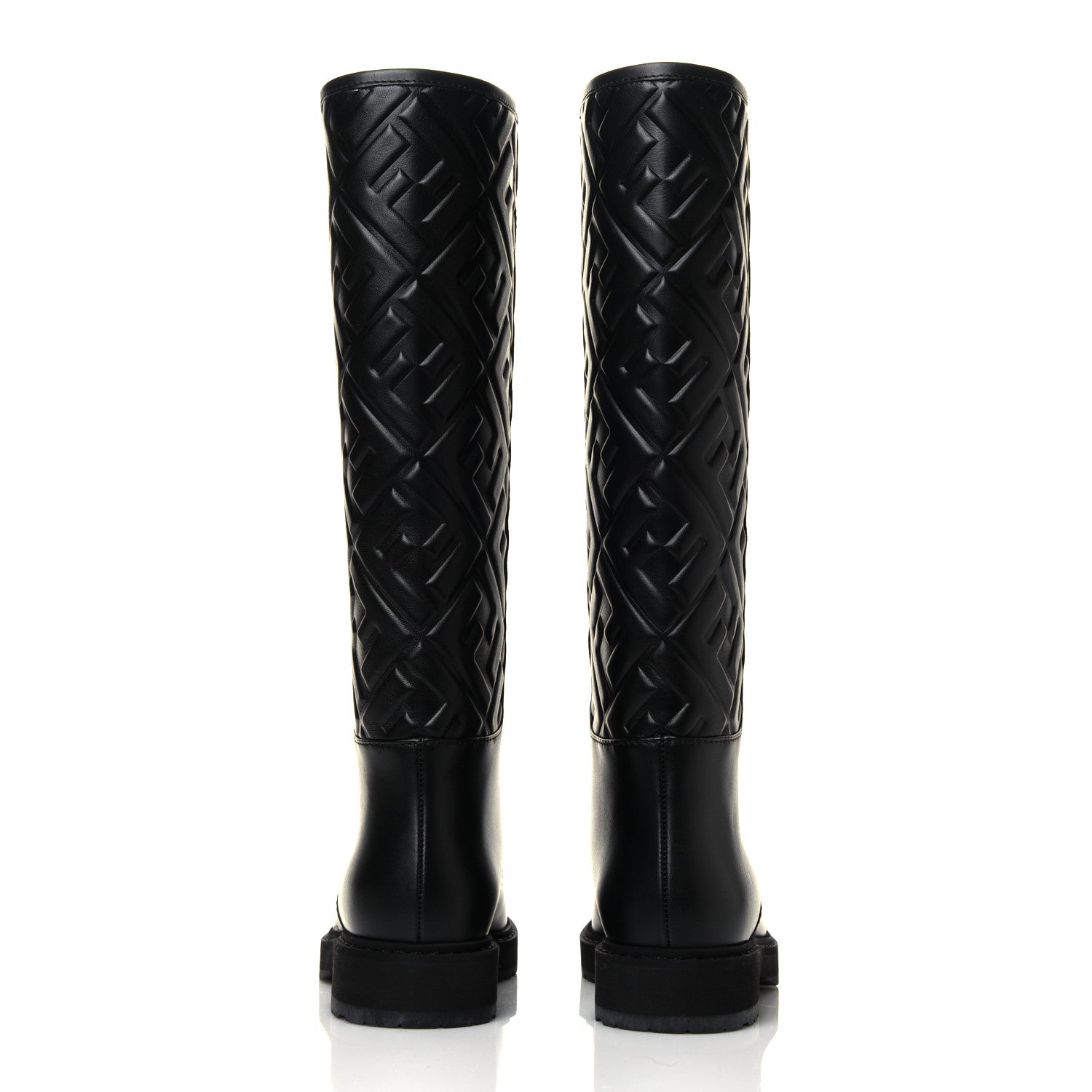 Fendi Vitello Nappa FF Embossed Tall Boots 35.5 Black 5 of 7