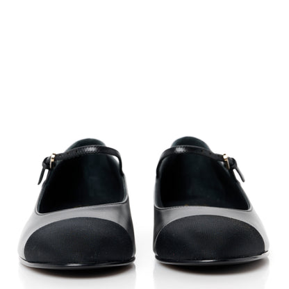 Chanel Goatskin Grosgain Cap Toe CC Mary Jane Flats 37.5 Black 2 of 9