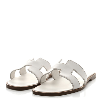 Hermes Box Calfskin Oran Sandals 39 White 4 of 9