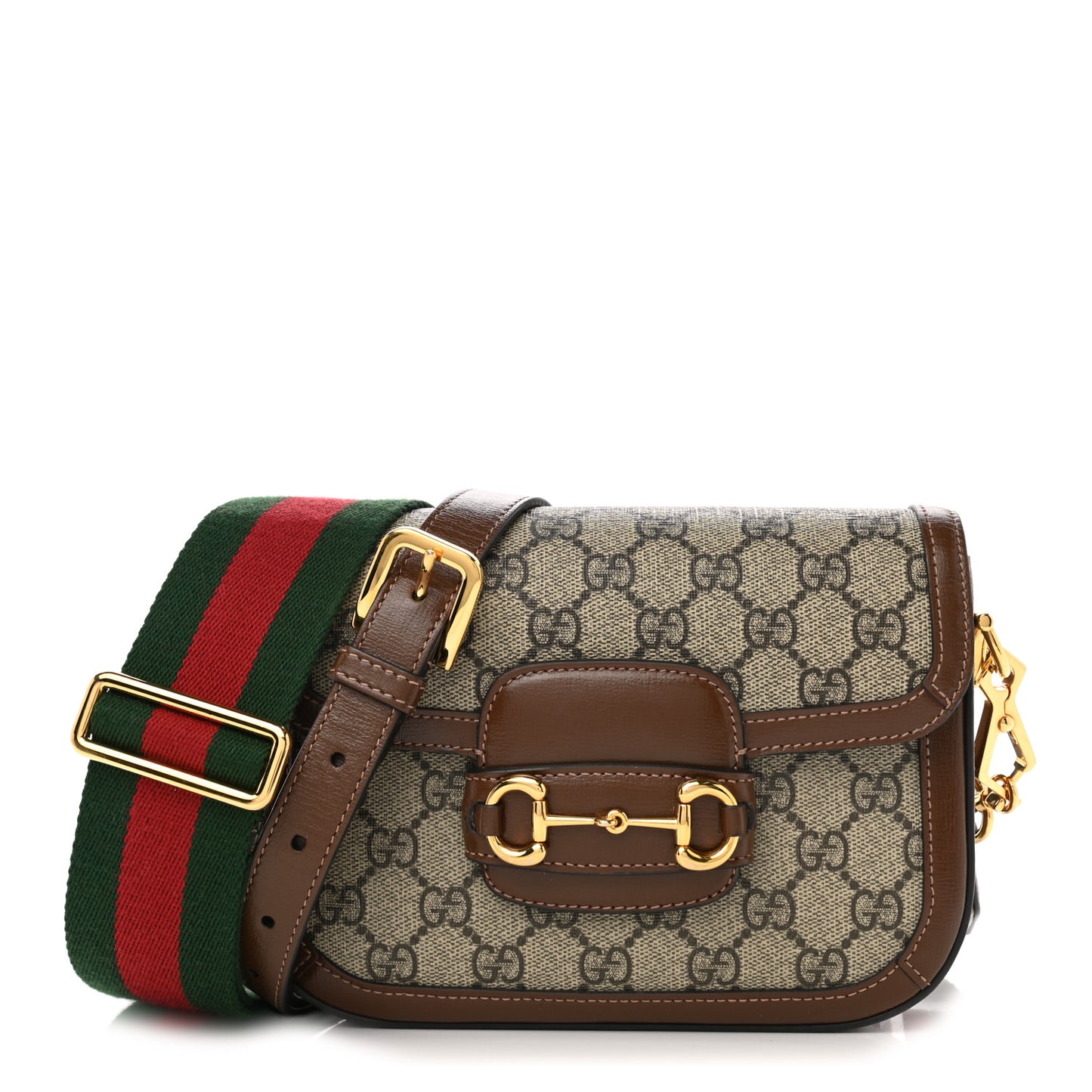 GG Supreme Monogram Web Mini Horsebit 1955 Shoulder Bag Beige Brown Sugar