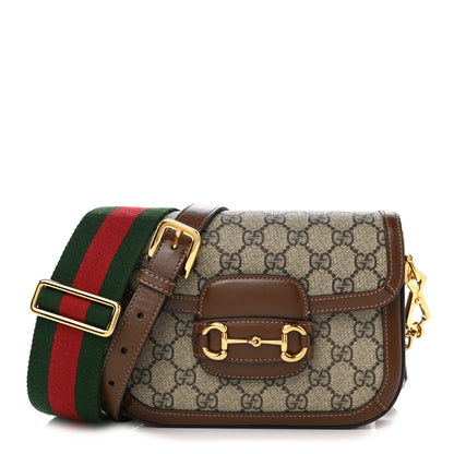 Gucci GG Supreme Monogram Web Mini Horsebit 1955 Shoulder Bag Beige Brown Sugar 1 of 10