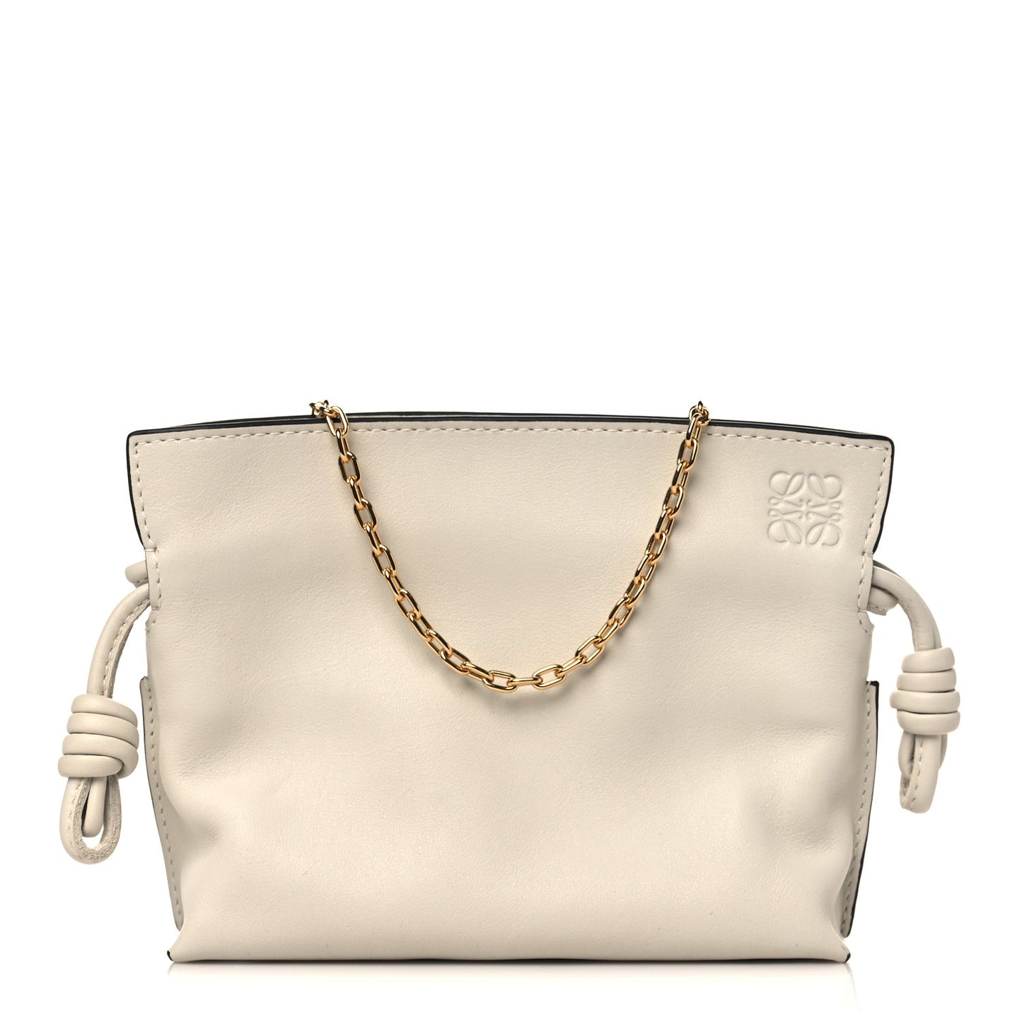 Calfskin Nano Flamenco Knot Clutch Soft White