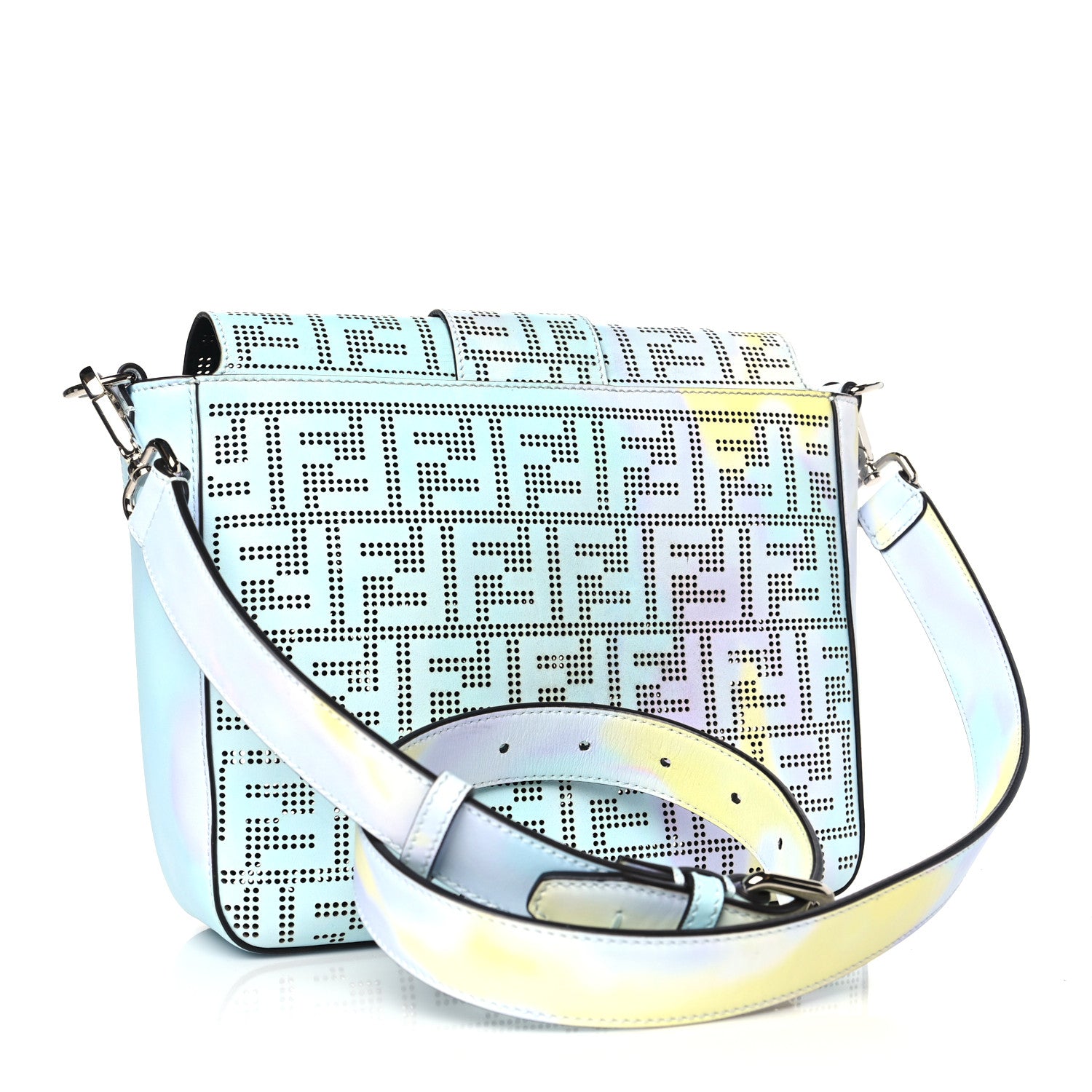 Fendi Calfskin Perforated Monochrome Medium Baguette Messenger Blue Multicolor 3 of 10