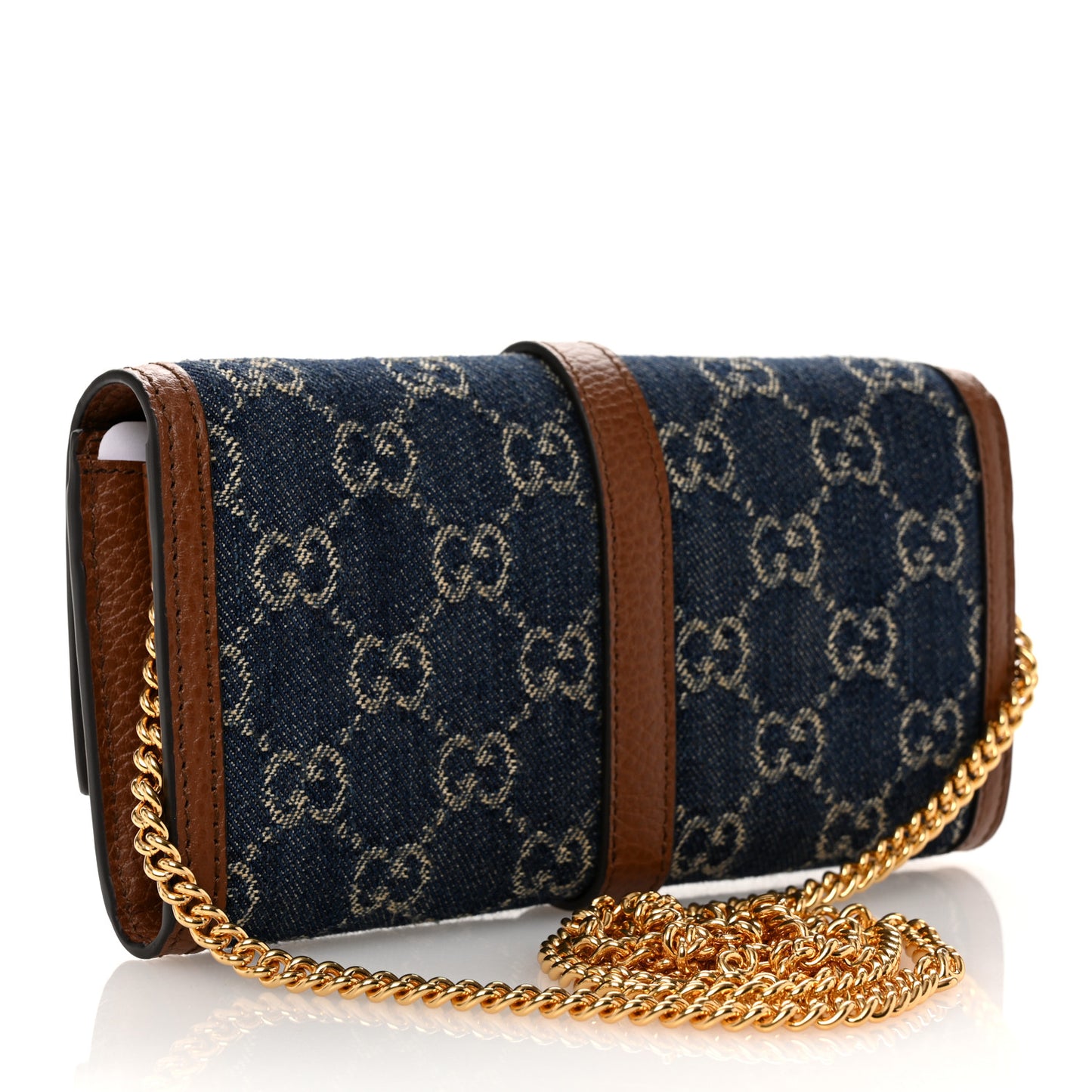 New Denim GG Monogram Jackie 1961 Chain Wallet Blue Tea Cuir