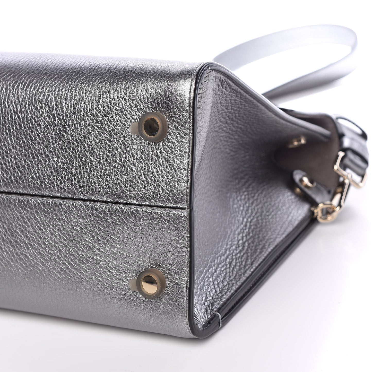 Metallic Grained Calfskin Medium Diorever Flap Silver