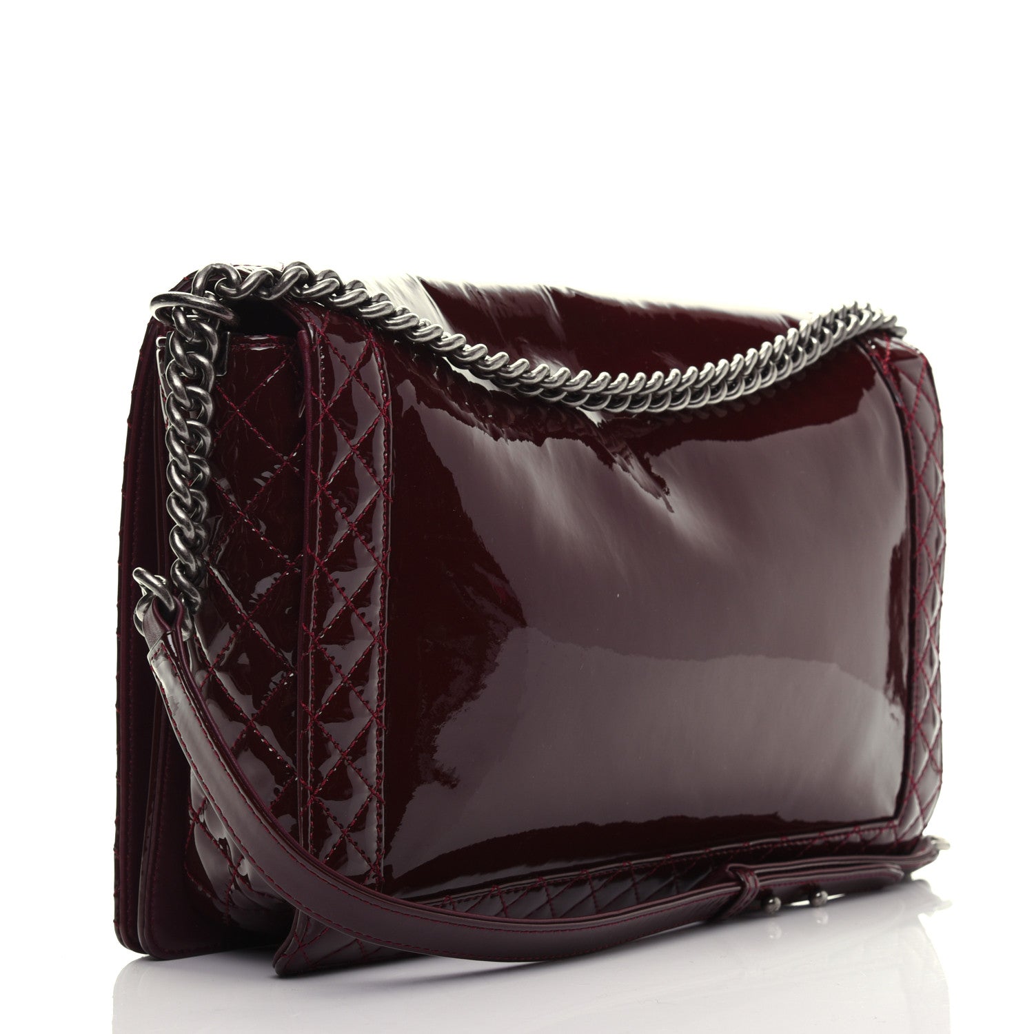 Chanel Patent Large Boy Reverso Flap Burgundy 4 of 13