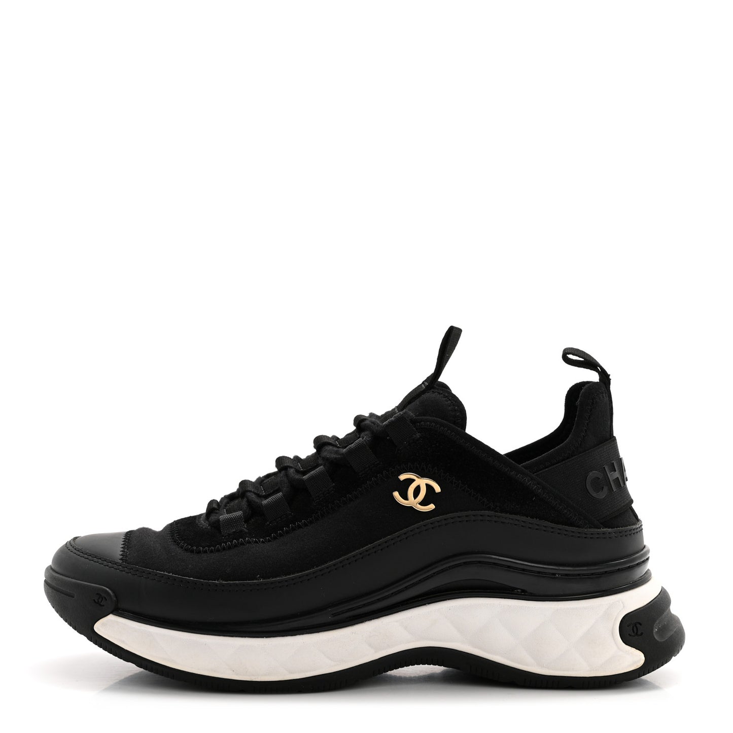 Velvet Calfskin Mixed Fibers CC Sneakers 37 Black