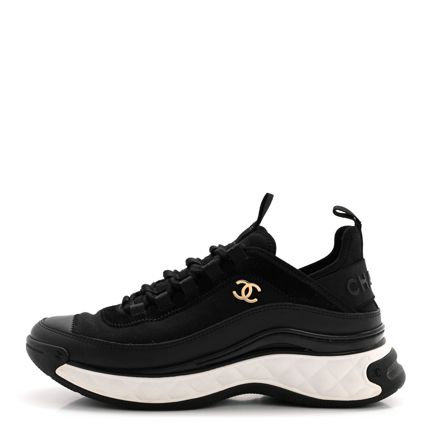 Chanel Velvet Calfskin Mixed Fibers CC Sneakers 37 Black 1 of 8