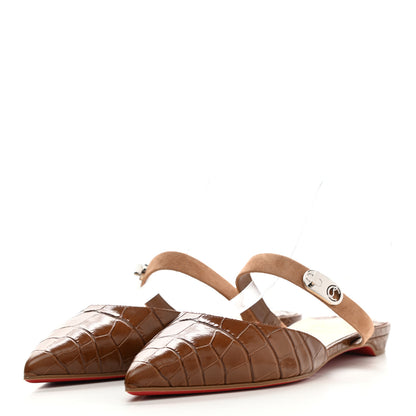 Christian Louboutin Calfskin Crocodile Embossed Choc Lock Flats 38 Biscotto 3 of 8