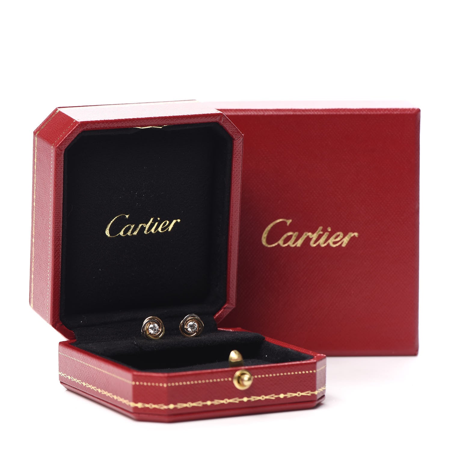 Cartier 18K Pink Yellow White Gold Diamond .36ctw Trinity De Cartier Stud Earrings 6 of 6