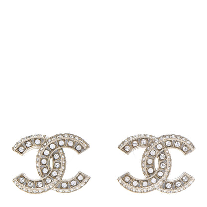Chanel Crystal Timeless CC Earrings Light Gold 1 of 8