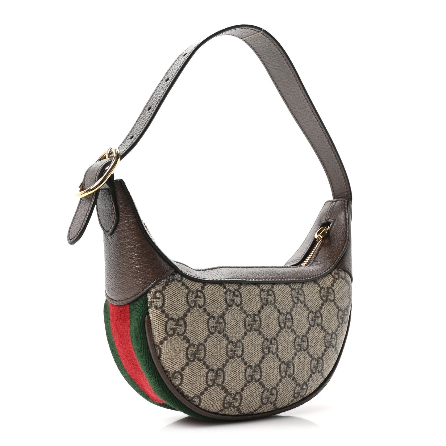 GG Supreme Monogram Textured Calfskin Web Mini Ophidia Half Moon Hobo Beige Ebony New Acero Beige Ebony New Acero