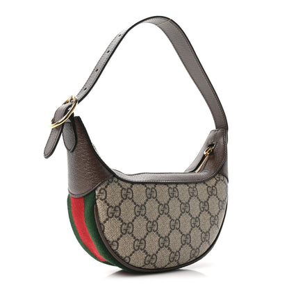 Gucci GG Supreme Monogram Textured Calfskin Web Mini Ophidia Half Moon Hobo Beige Ebony New Acero Beige Ebony New Acero 3 of 12