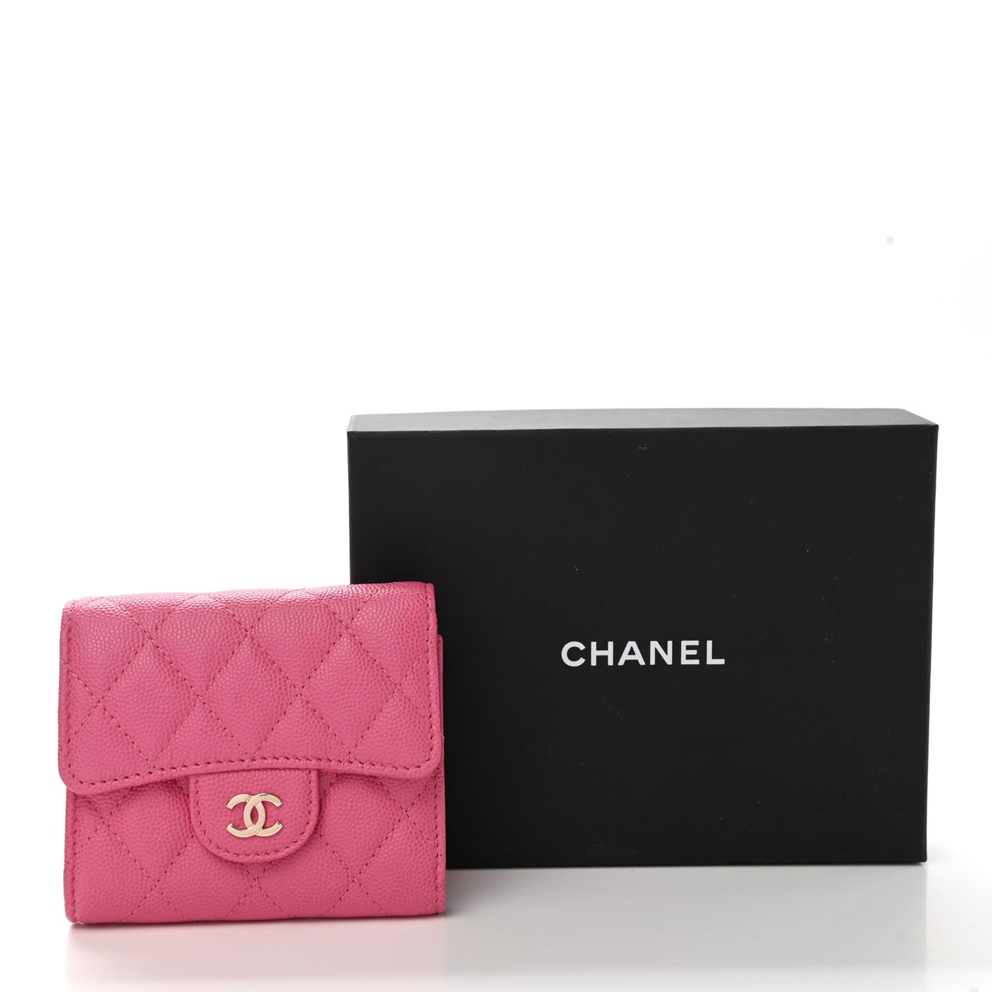 Caviar Quilted Compact Flap Wallet Pink