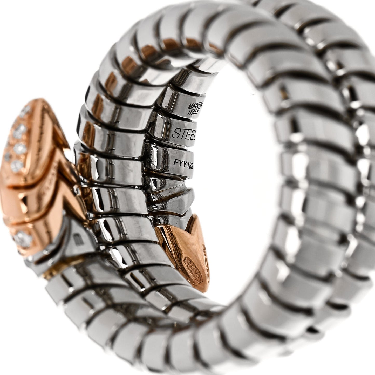 Stainless Steel 18K Rose Gold Diamond Serpenti Tubogas Band Ring M