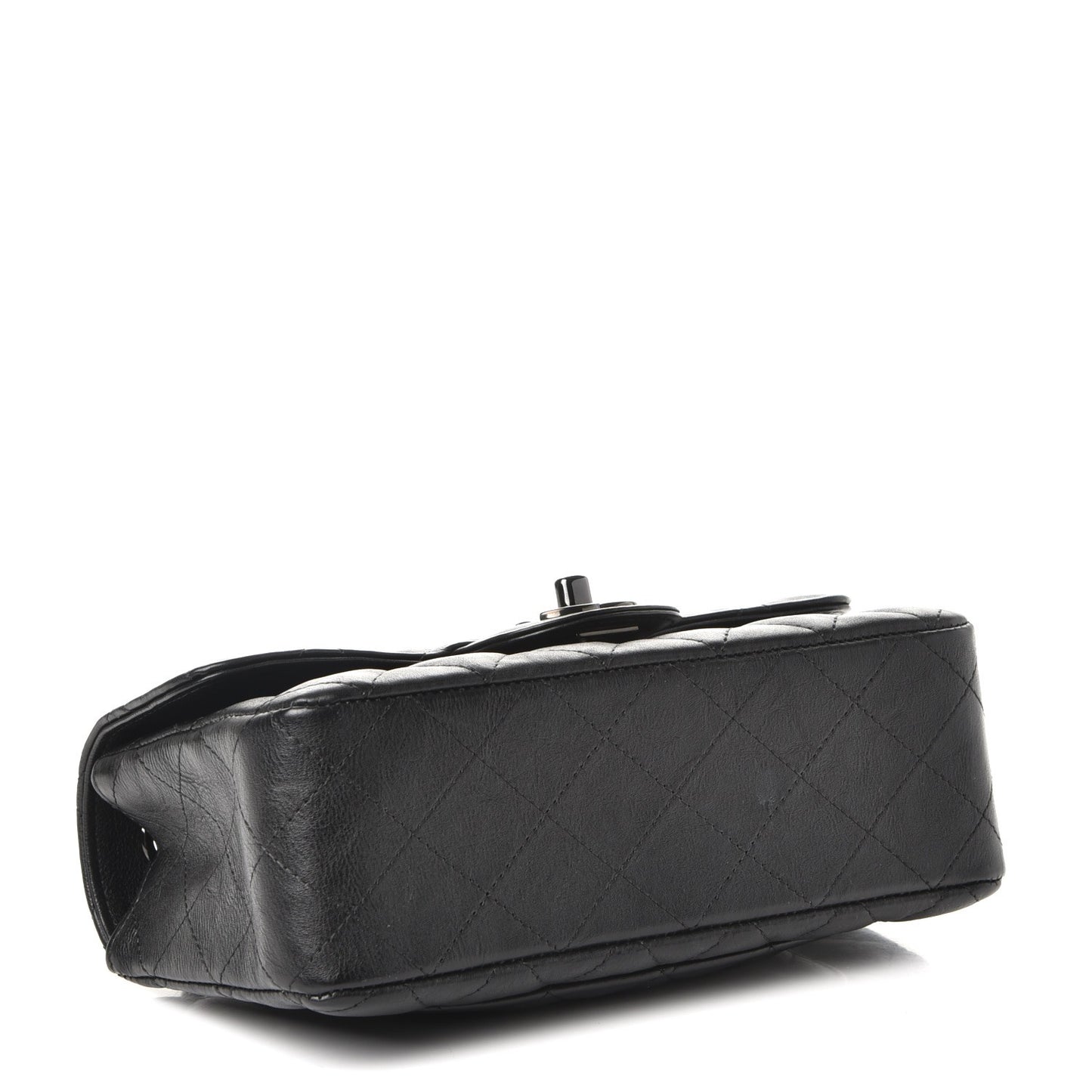 Crumpled Calfskin Quilted Mini Rectangular Flap So Black