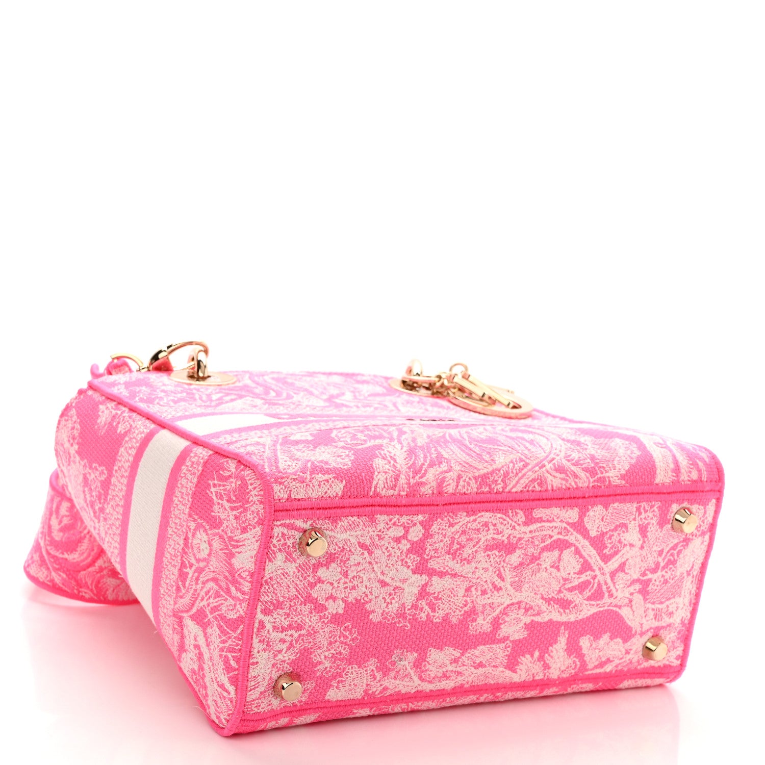 Christian Dior Canvas Toile De Jouy Reverse Embroidered Medium Lady D-Lite Fluorescent Pink 4 of 9
