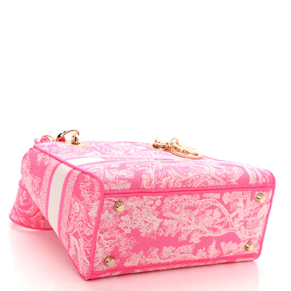 Christian Dior Canvas Toile De Jouy Reverse Embroidered Medium Lady D-Lite Fluorescent Pink 4 of 9