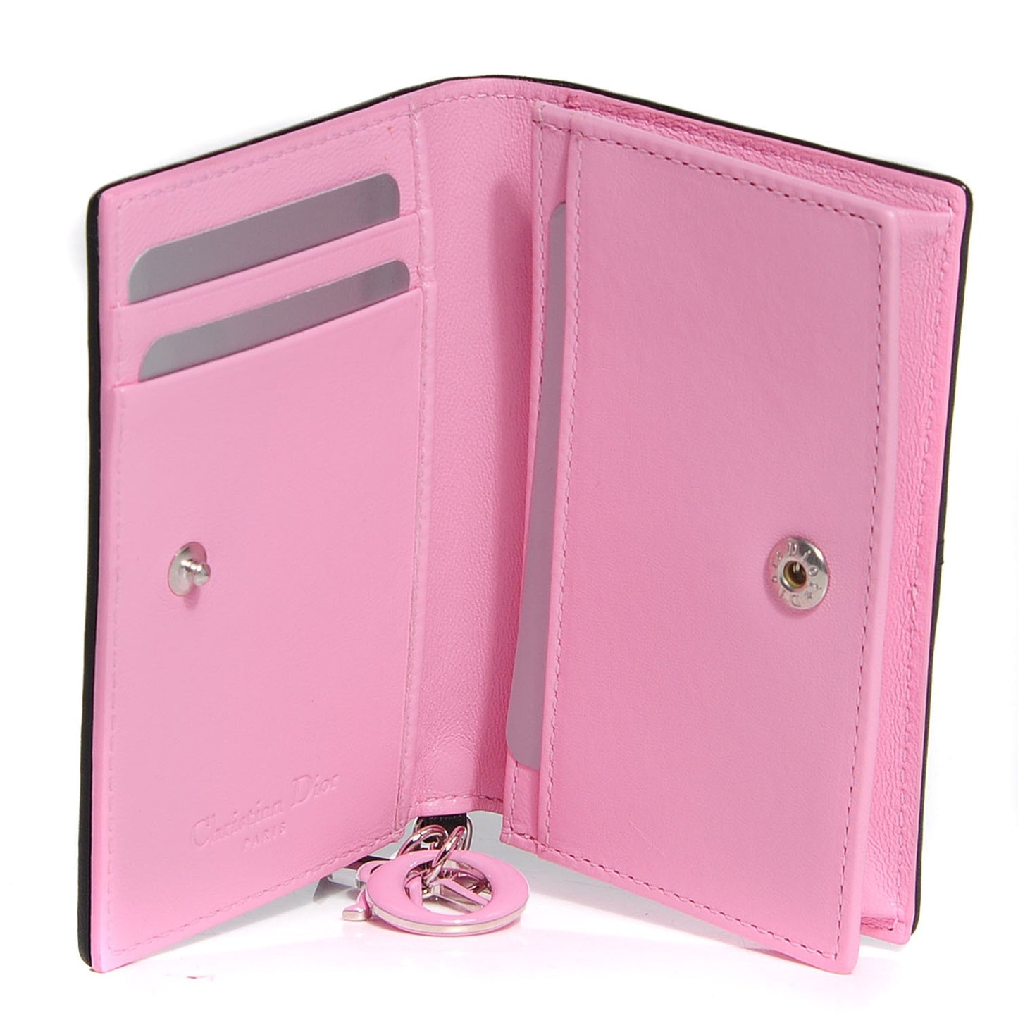 Lambskin Cannage Bi-Color Small Lady Dior Flap Card Holder Black Pink