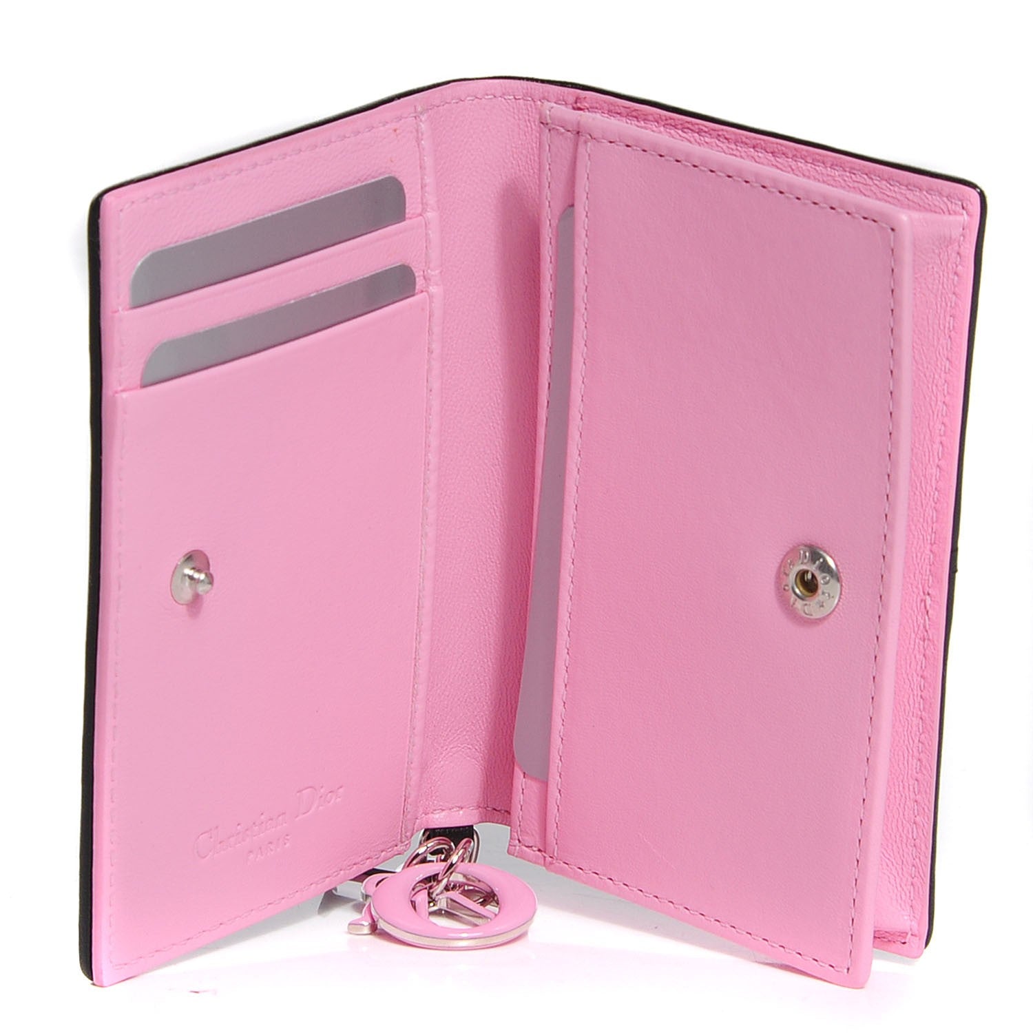 Christian Dior Lambskin Cannage Bi-Color Small Lady Dior Flap Card Holder Black Pink 7 of 9