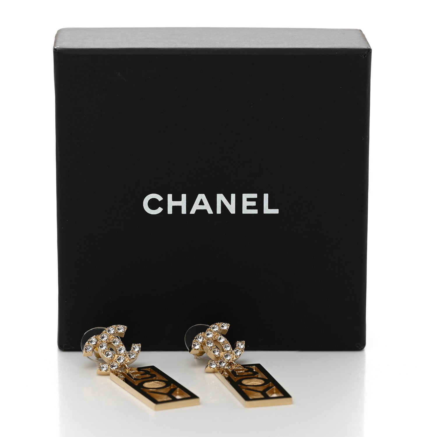 Chanel Metal Crystal CC Boy Drop Earrings Gold 5 of 5
