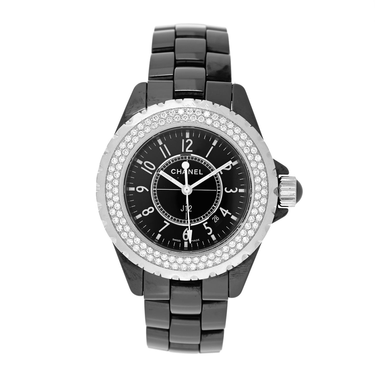 Stainless Steel Ceramic Diamond Pave Bezel 33mm J12 Quartz Watch Black
