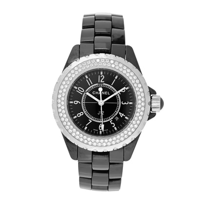 Chanel Stainless Steel Ceramic Diamond Pave Bezel 33mm J12 Quartz Watch Black 1 of 4