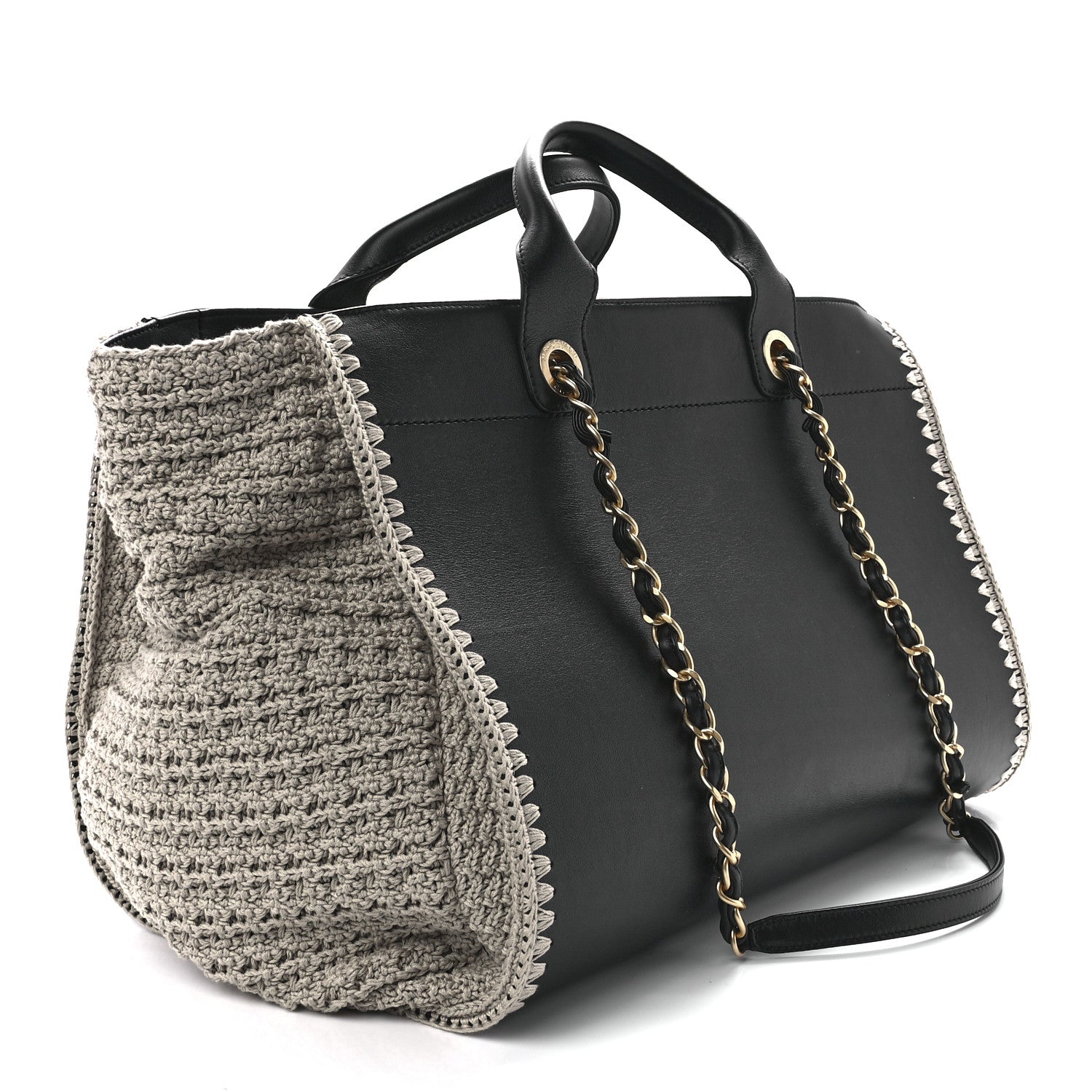 Chanel Calfskin Knit Medium Deauville Tote Black Beige 3 of 11