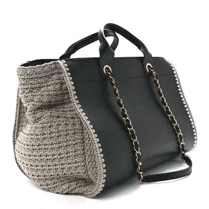Chanel Calfskin Knit Medium Deauville Tote Black Beige 3 of 11
