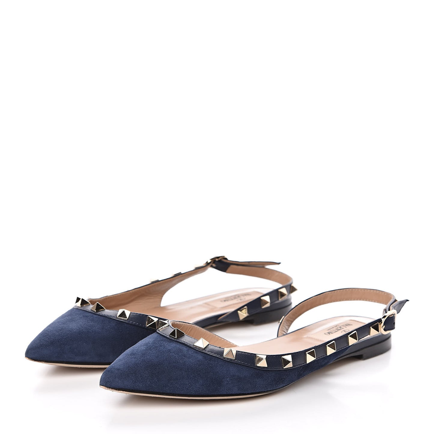 Suede Nappa Rockstud Slingback Flats 36 Marine