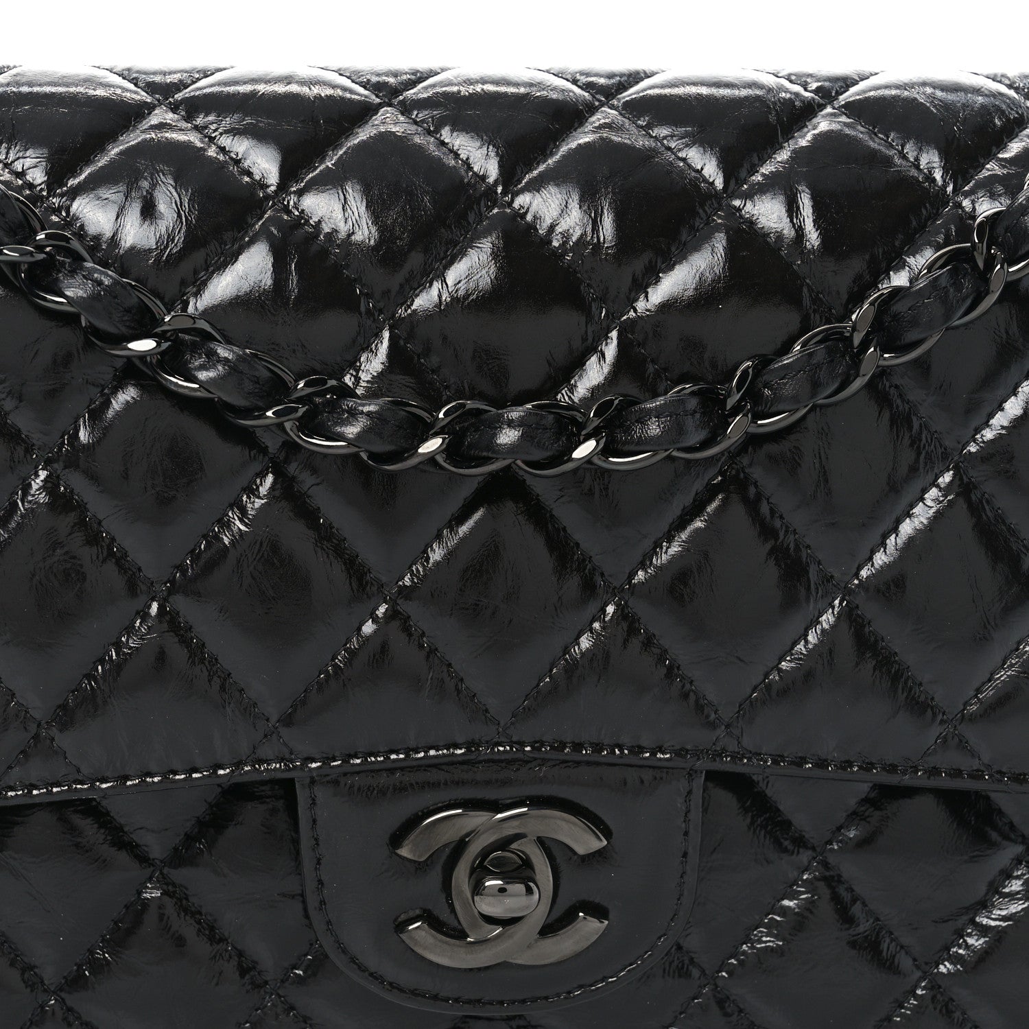 Chanel Shiny Crumpled Calfskin Quilted Medium Double Flap So Black 8 of 11