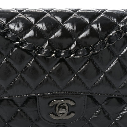 Chanel Shiny Crumpled Calfskin Quilted Medium Double Flap So Black 8 of 11