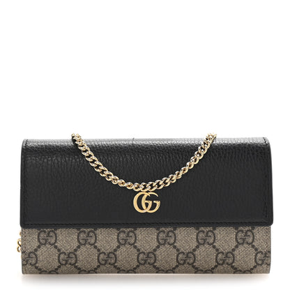 Gucci Dollar Calfskin GG Supreme Monogram Petite GG Marmont Wallet Chain Bag Black Beige Ebony 1 of 11