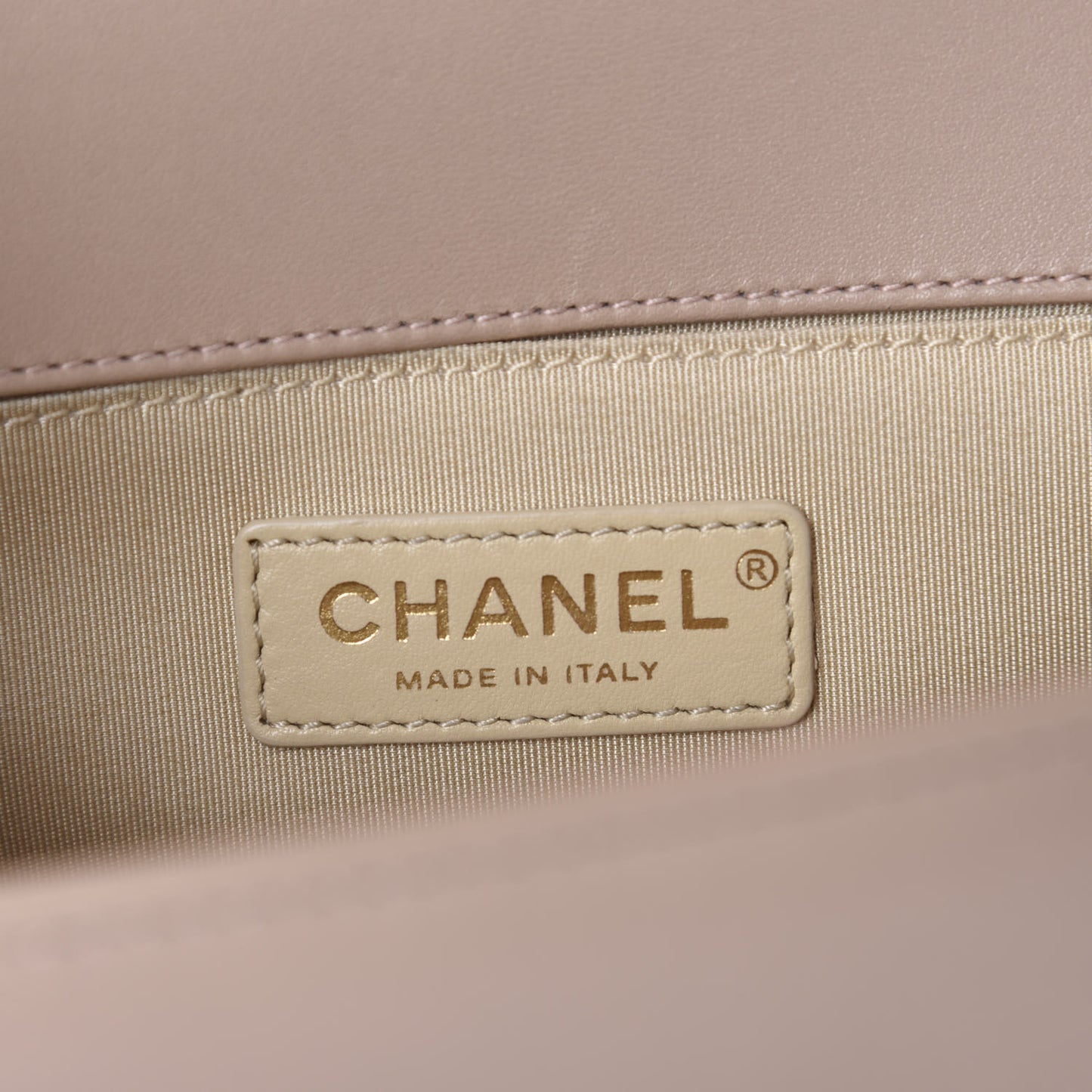 Lambskin Chevron Chain Stitched Medium Boy Flap Beige