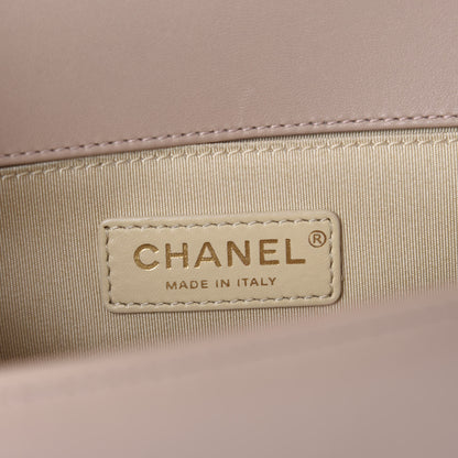 Chanel Lambskin Chevron Chain Stitched Medium Boy Flap Beige 10 of 12