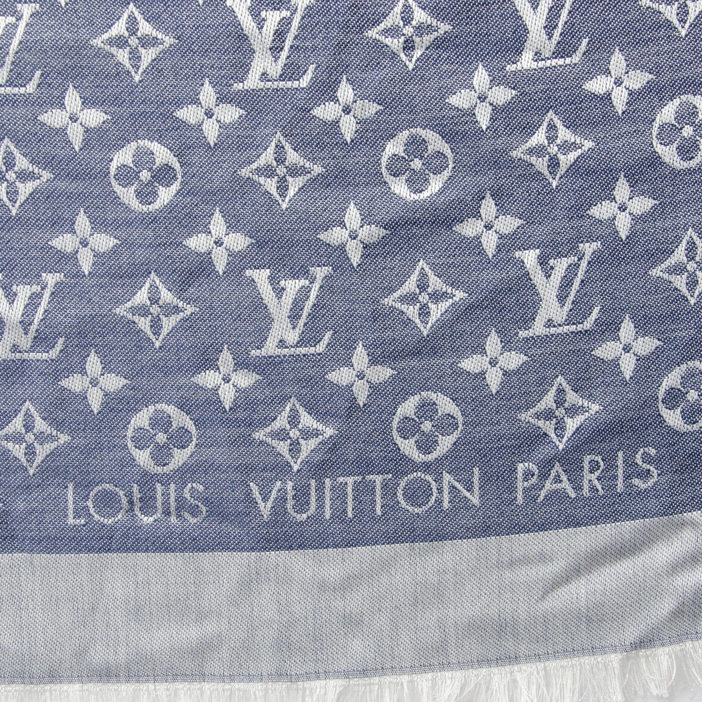 Silk Wool Monogram Denim Shawl Blue