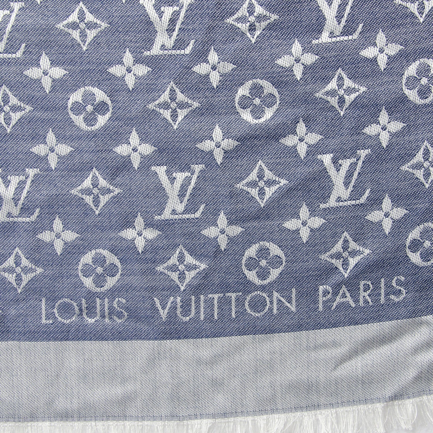 Louis Vuitton Silk Wool Monogram Denim Shawl Blue 4 of 5