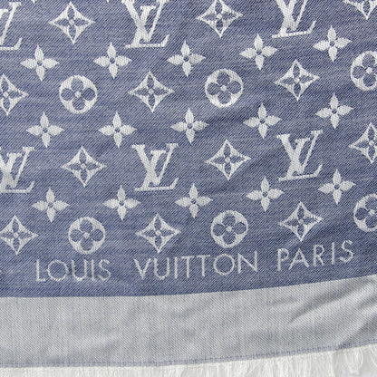 Louis Vuitton Silk Wool Monogram Denim Shawl Blue 4 of 5