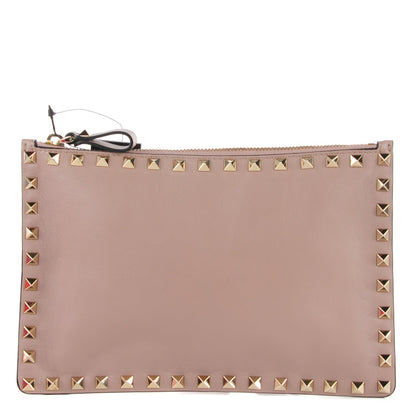 Valentino Garavani Calfskin Medium Rockstud Zip Pouch Poudre 1 of 10