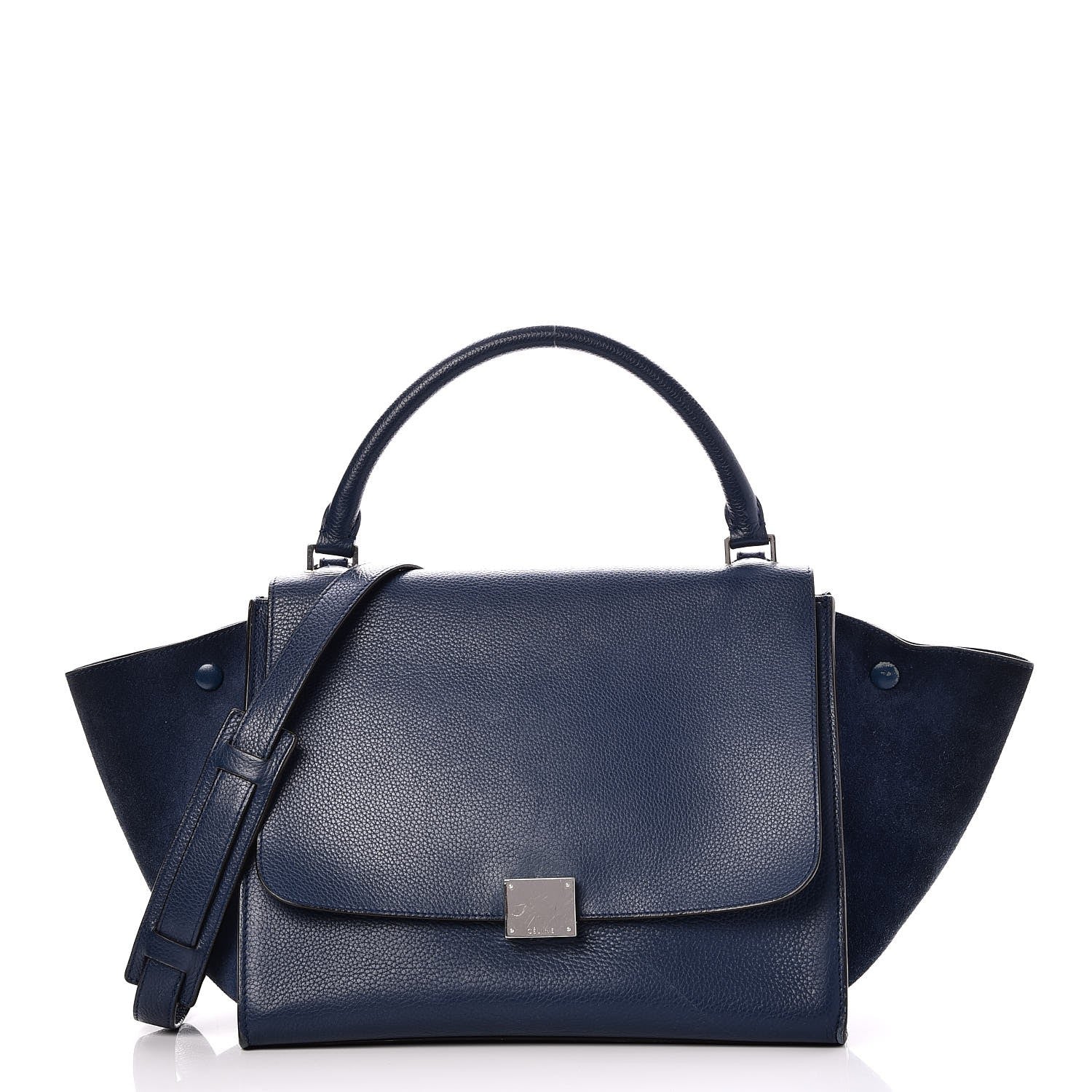 Celine Drummed Calfskin Suede Medium Trapeze Navy 1 of 11
