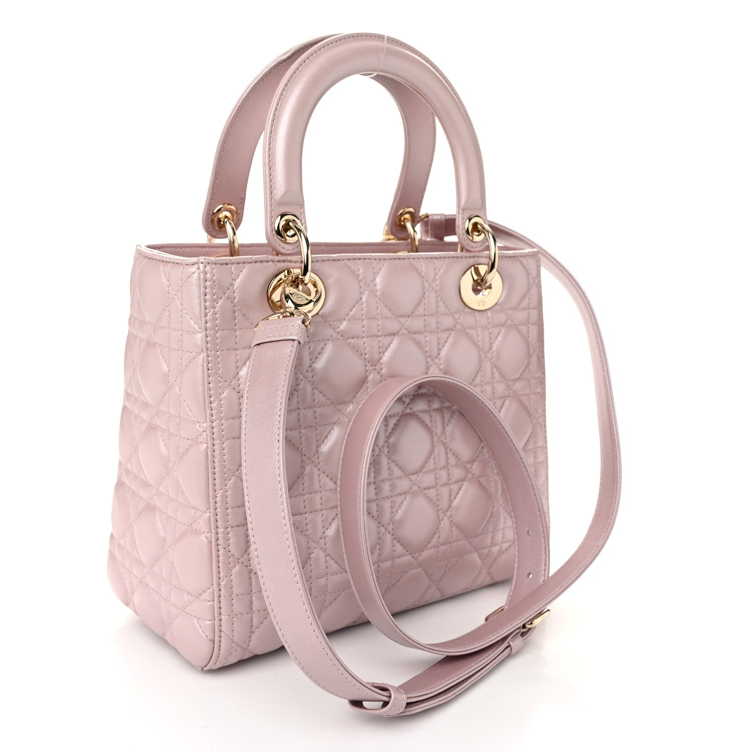 Christian Dior Pearly Lambskin Cannage Medium Lady Dior Lotus 3 of 10