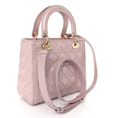 Christian Dior Pearly Lambskin Cannage Medium Lady Dior Lotus 3 of 10